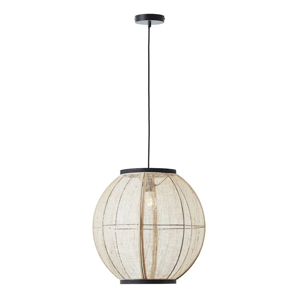 Zaire Large Pendant in Natural Linen, Dark Plywood & Matt Black - 101688 Endon