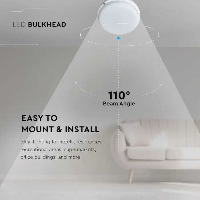 V-TAC 18W LED Bulkhead Light Cool White 6400K IP54 Round Fitting V-TAC