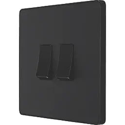 BG Evolve Matt Black Screwless Double Light Switch-PCDMB42B BG (British General)
