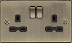 Knightsbridge MLA CS9AB 13A 2G Switched Socket with Black Insert - Square Edge Antique Brass-CS9AB ACAS Electrical