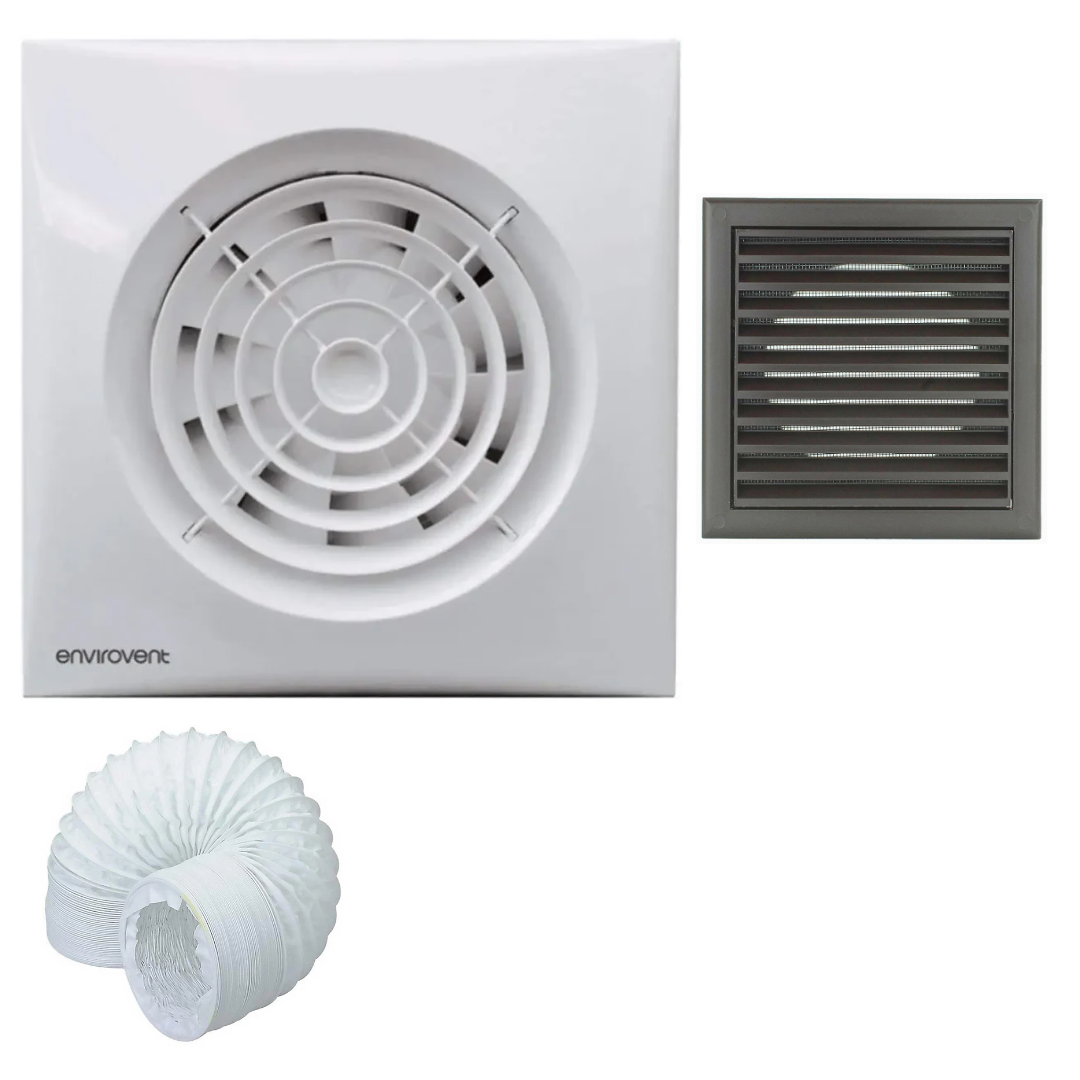 Envirovent SIL100T Extractor Fan Complete Kit - Fan, Grille & Ducting - Timer