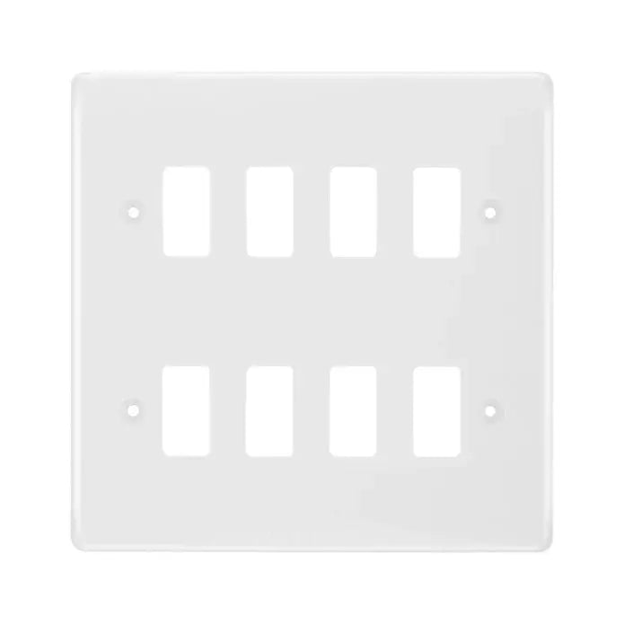 BG R88 White 8 Gang Front Cover Plate BG Nexus