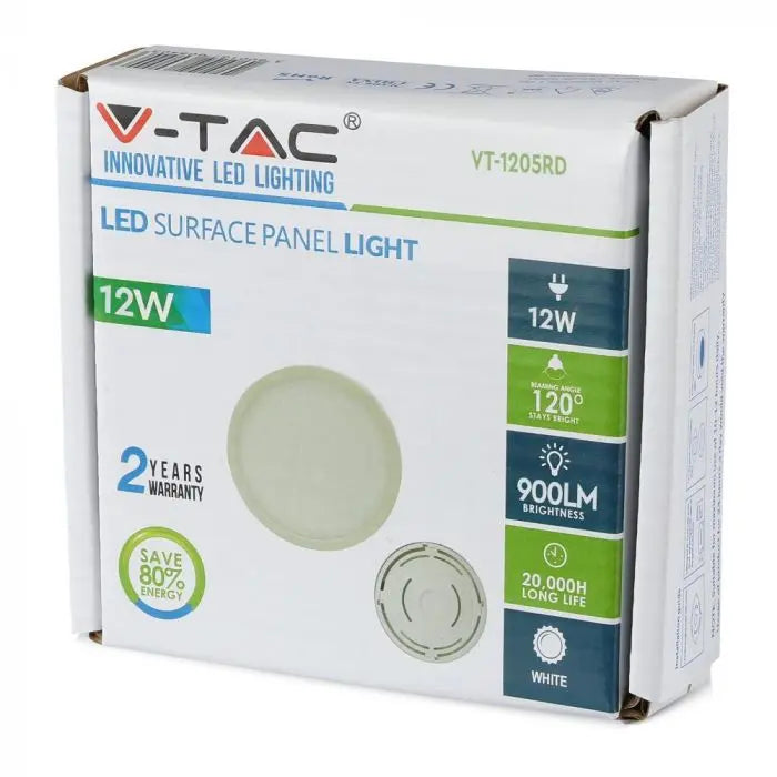 VT-1207 12W LED PREMIUM PANEL 6400K ROUND V-TAC