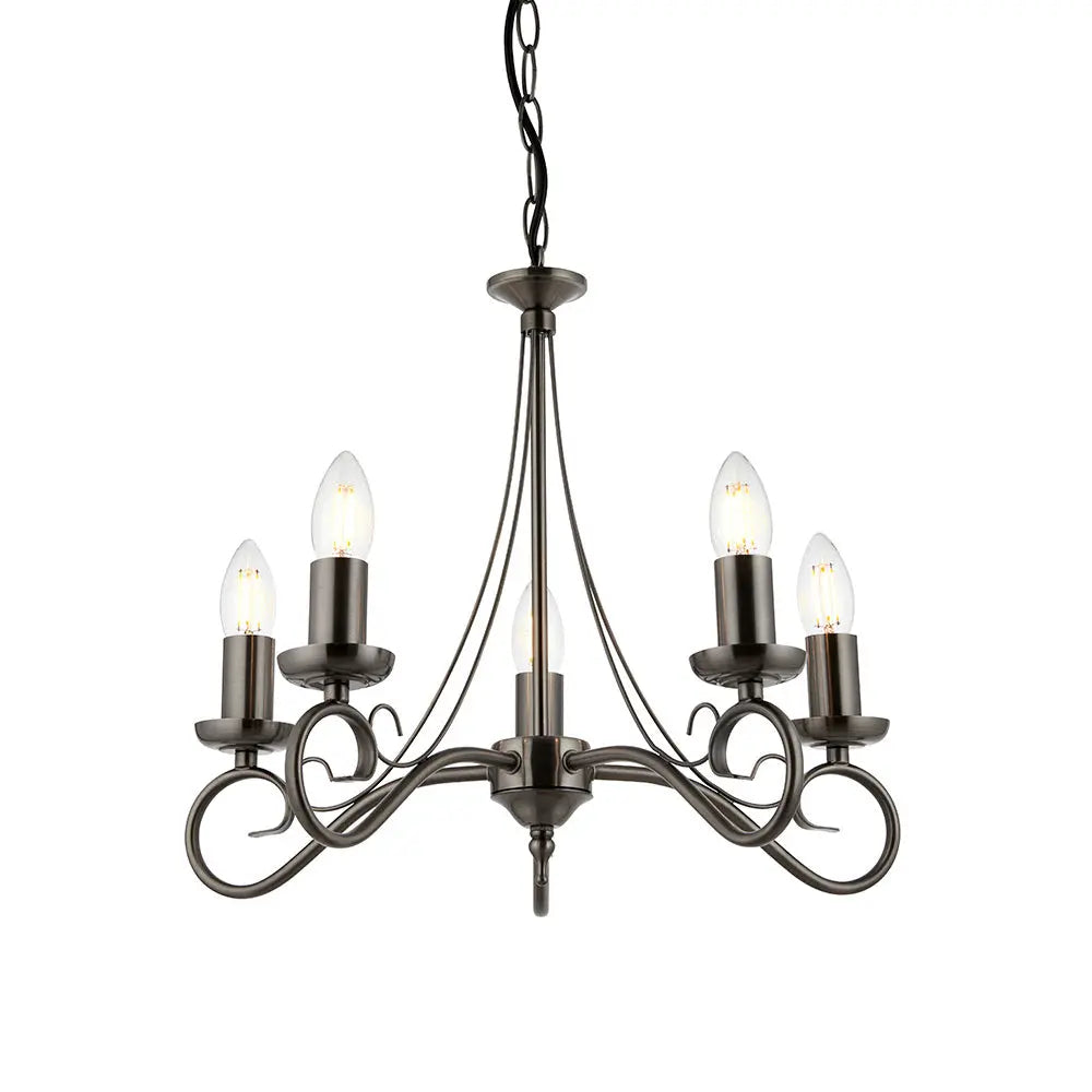 Trafford 5 Light Pendant Chandelier - Antique Silver Endon
