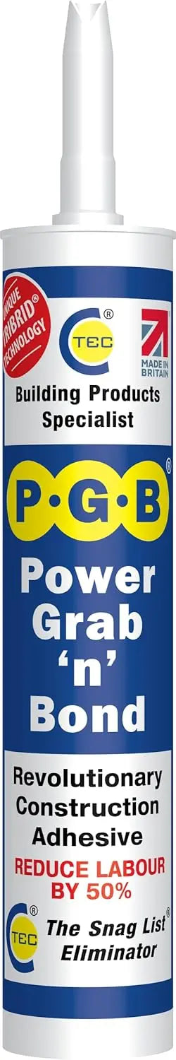 PGB Power Grab n Bond TRIBRID Technology Contact Adhesive - Strong Construction Bonding Adhesive - Glass Glue, Mirror Adhesive & Tile Adhesive Cartridge Black  - 290ml CT1