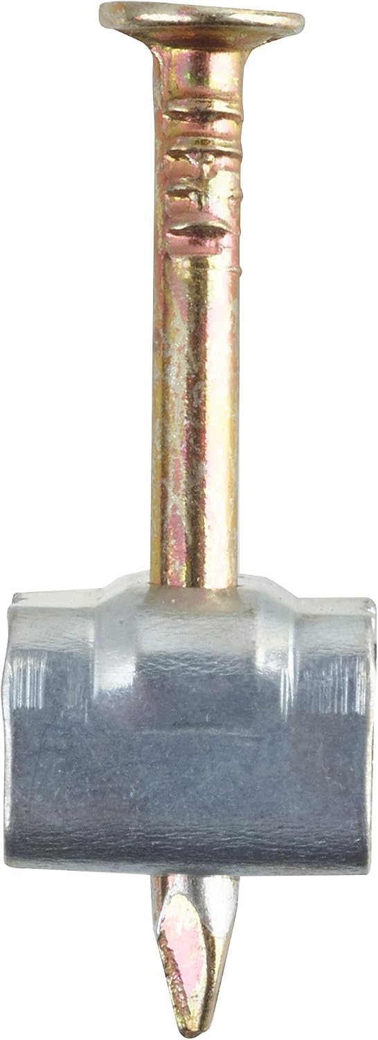 A single metal fastener or nail with a silver-toned flat head and a gold-toned shank, shown on a plain white background.