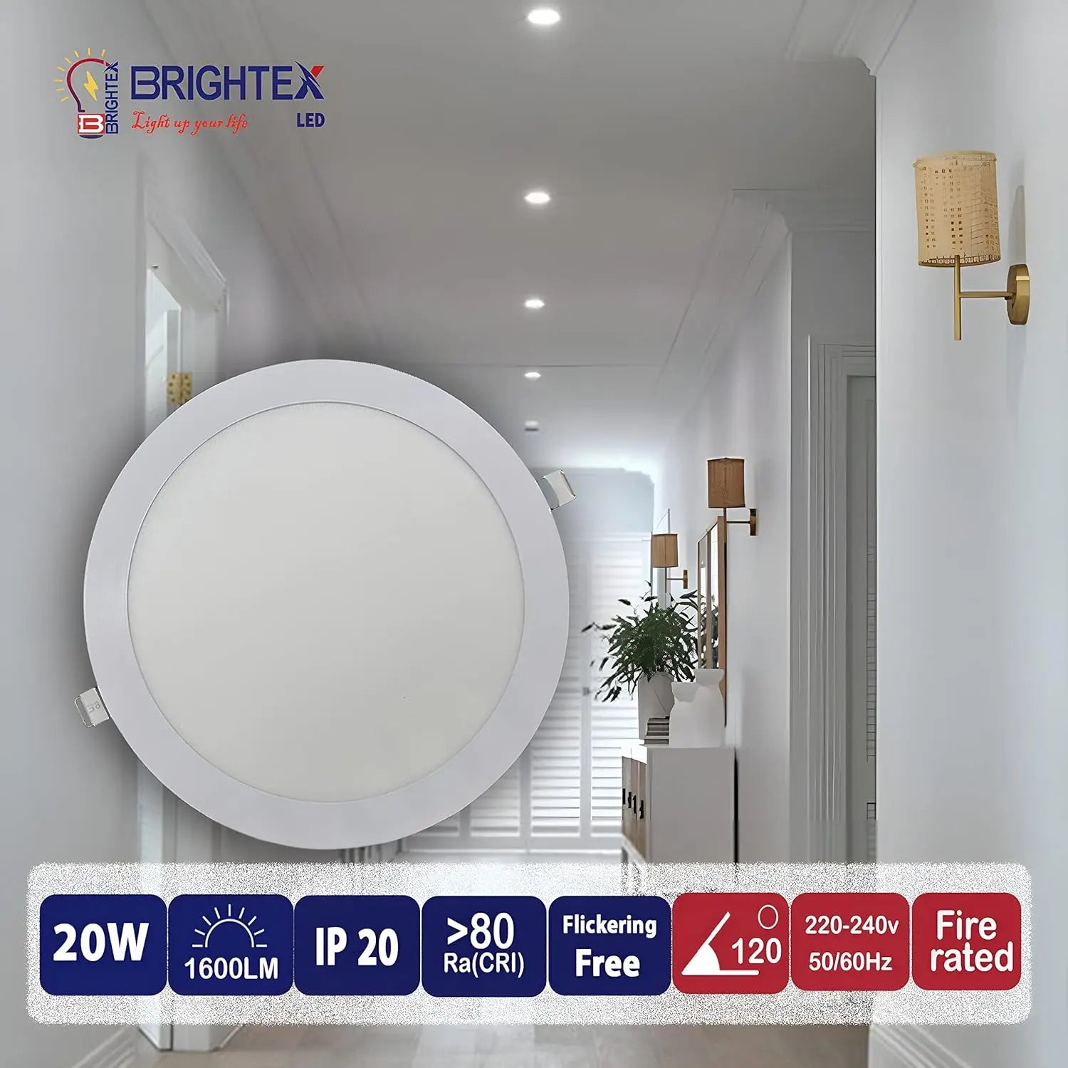 Brightex,Round 20W (Higher Than 18w) Recessed 1800 Lumen Fire Rated Down Lights Spotlights Ceiling Flat Ultra Slim Circle Lamp Downlight Cool White 7000k Brightex