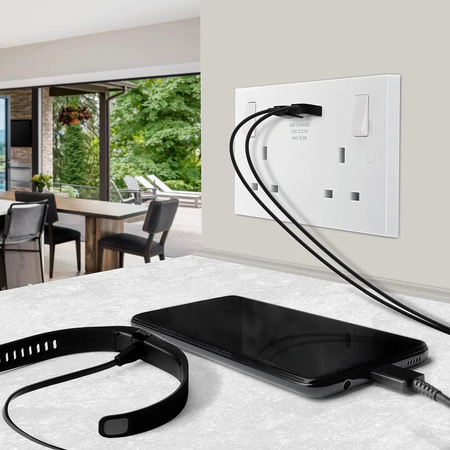 BG Electrical White Double Socket USB 2x -A 3.1A Square Edge 2 Gang 13A  Switched 922U3 BG (British General)