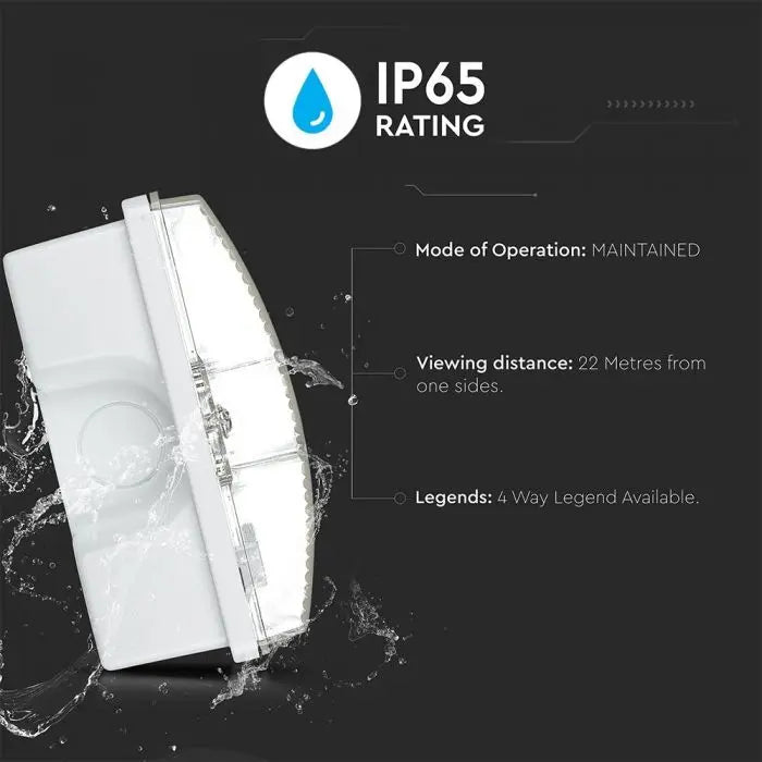 V-TAC 3W LED Emergency Bulkhead Light 6400K IP65 with Legend Kit V-TAC