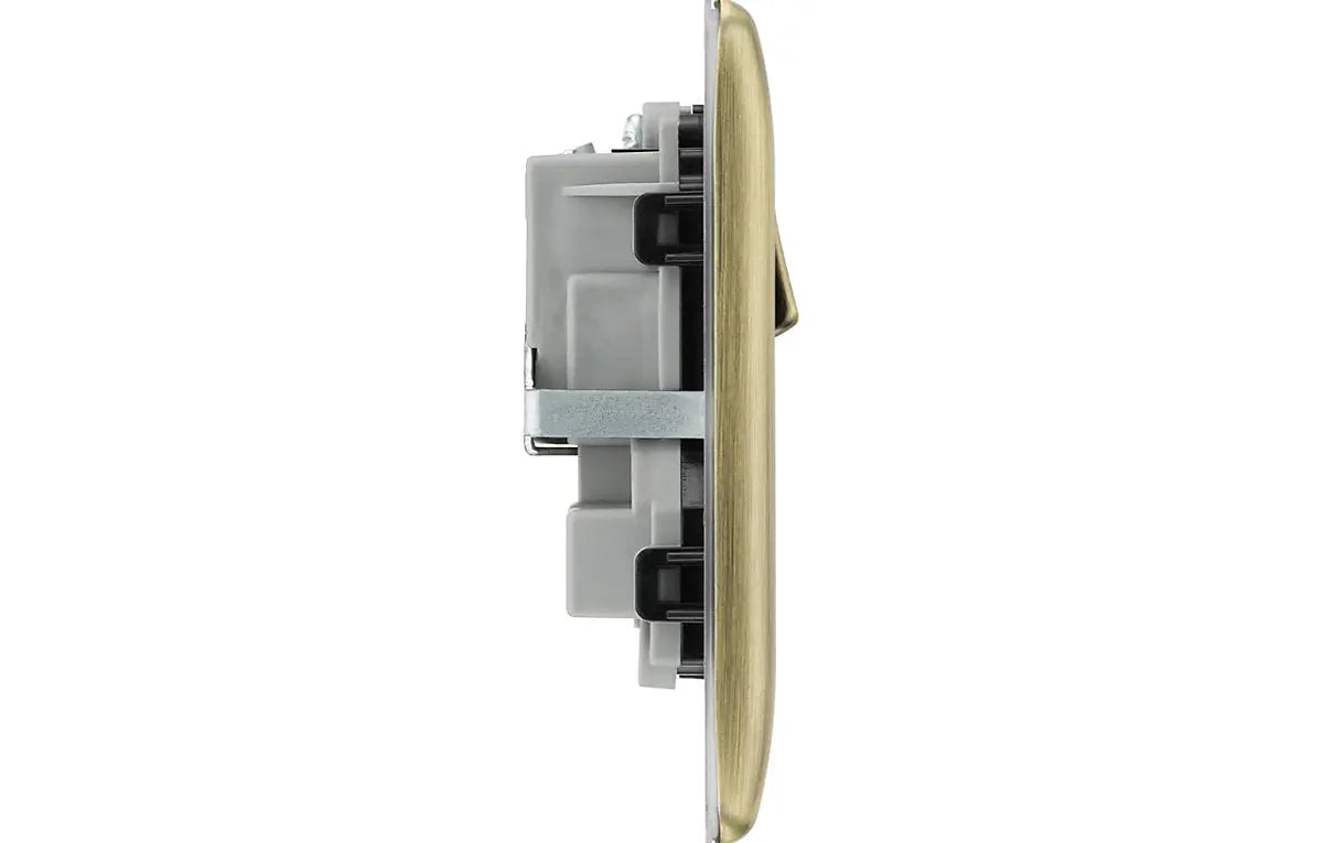 BG NAB22B(10) Nexus Metal | 10 Pack | Antique Brass - Black Insert | 13A | 2 Gang Switched Double Socket BG (British General)