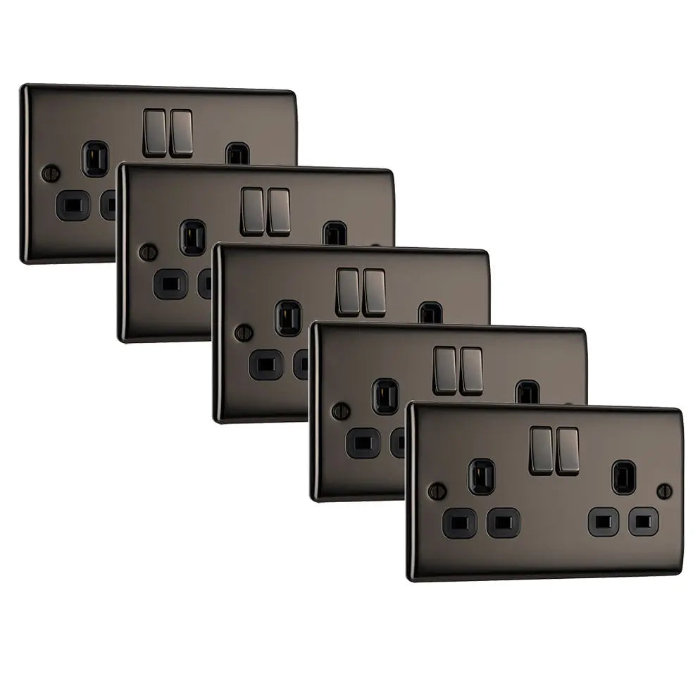 BG Nexus NBN22B 13A 2 Gang Switched Socket - Black Nickel (5 Pack) BG Electrical