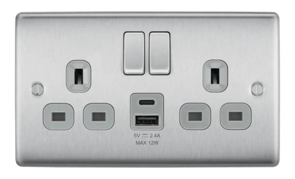 BG Nexus USB Double Socket 13A with 12W A+C Charging | Multiple Finishes BG Nexus
