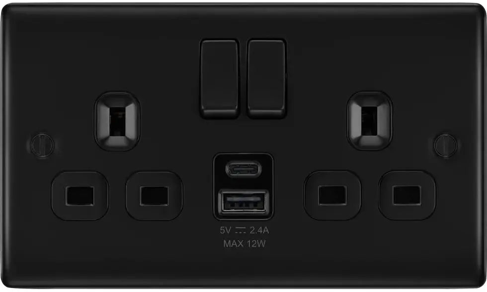 BG Nexus USB Double Socket 13A with 12W A+C Charging | Multiple Finishes BG Nexus