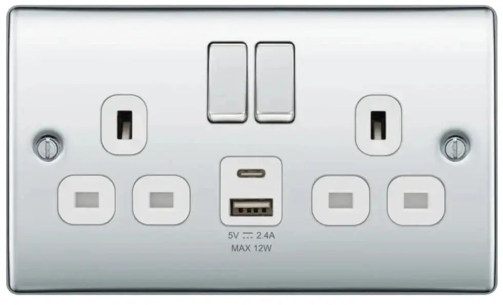 BG Nexus USB Double Socket 13A with 12W A+C Charging | Multiple Finishes BG Nexus