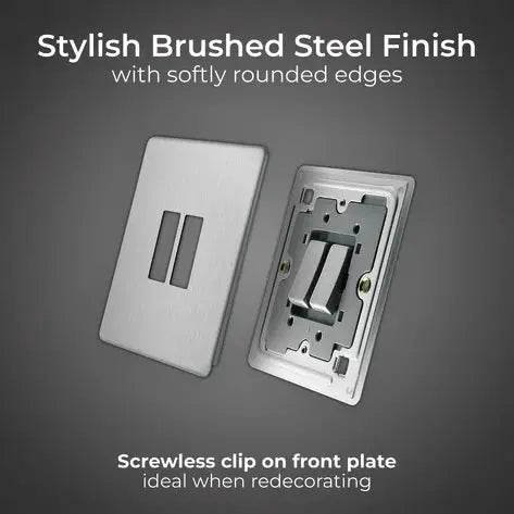 BG Nexus Screwless Flat Plate Brushed Steel Double Light Switch FBS42 10Amp BG Nexus