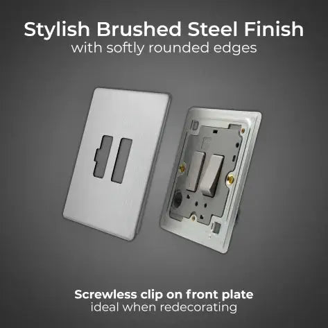 BG Nexus Screwless Flat Plate Brushed Steel Switched Fused Spur FBS50 13Amp BG Nexus