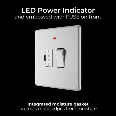 BG Nexus Screwless Flat Plate Brushed Steel Switched Fused Spur with Neon FBS52 13Amp BG Nexus