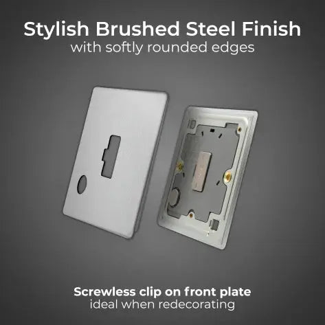 BG Electrical Unswitched Fused Spur Connection Unit with Flex Outlet, Double Pole, Screwless Front Plate, Brushed Steel, 13A, FBS55 BG Nexus
