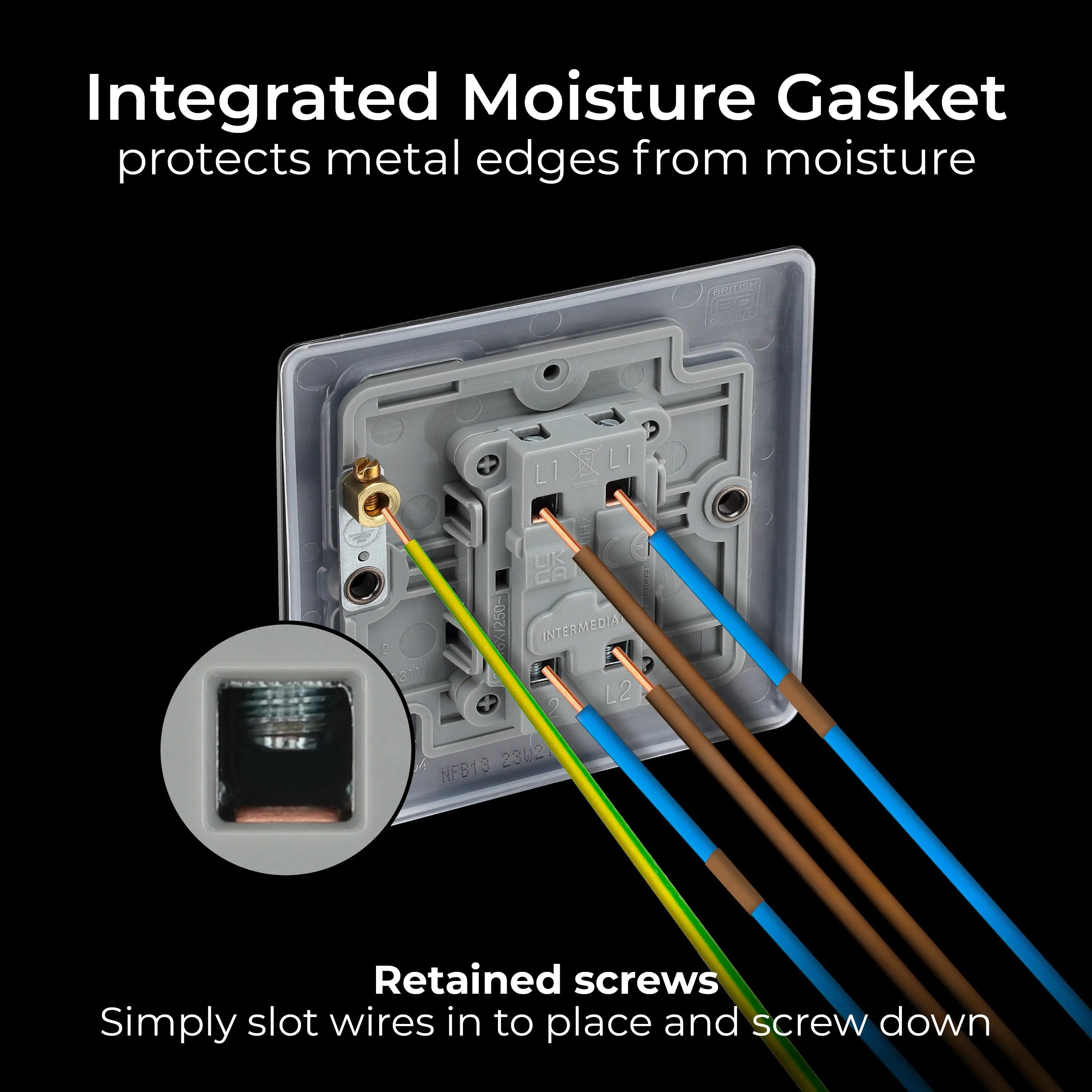 BG Nexus Metal Matt Black 1 Intermediate  Gang 20A 16AX Plate Switch - NFB13 BG Nexus