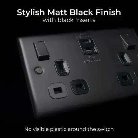 BG Nexus Metal Matt Black 2 Gang USB A + C Switched Socket Black insert - NFB22UAC22B BG Nexus
