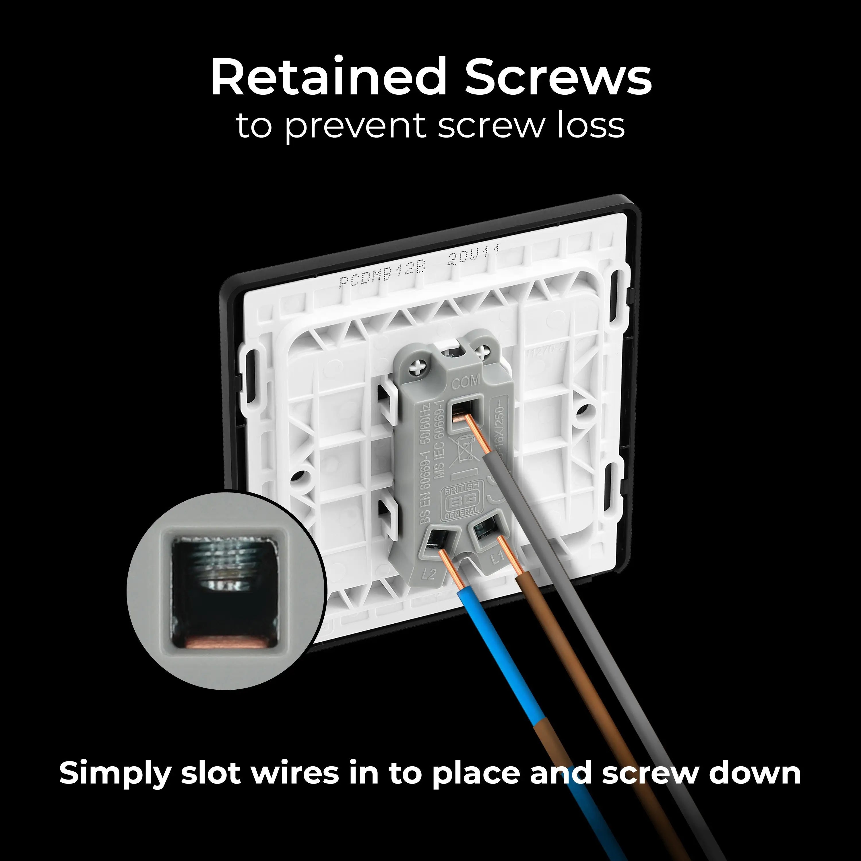 BG Evolve Matt Black Screwless Single Light Switch - PCDMB12B BG (British General)