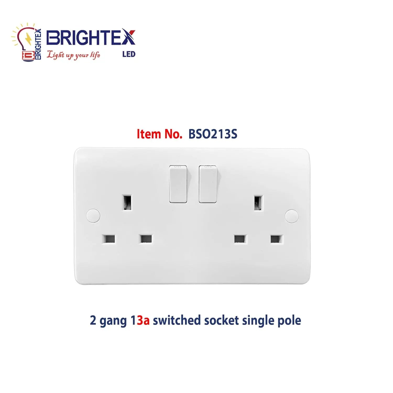 Brightex 2 Gang 13A White Double Socket Switched Socket Double Pole | Pack of 5