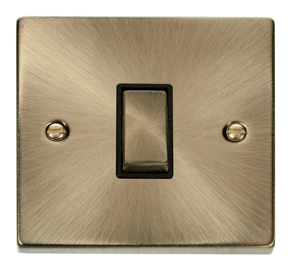 Click Deco Antique Brass 1 Gang 2 Way 'Ingot' 10AX Switch with Black Insert – VPAB411BK