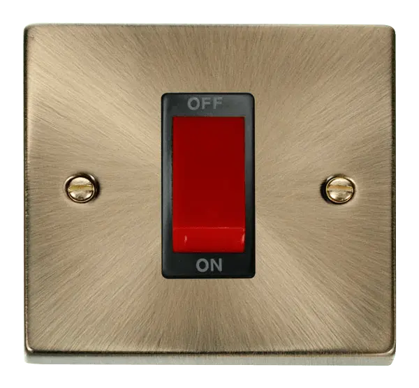 Click Deco Antique Brass 1 Gang 45A DP Switch with Black Insert – VPAB200BK