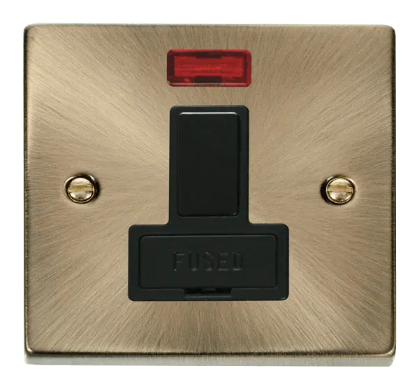 Click Deco Antique Brass 13A Fused Switched Connection Unit With Neon with Black Insert – VPAB652BK