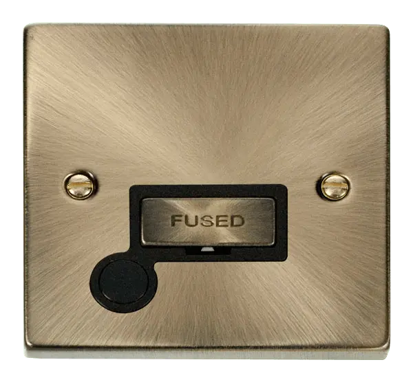 Click Deco Antique Brass 13A Fused 'Ingot' Connection Unit With Flex Outlet with Black Insert – VPAB550BK
