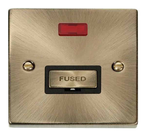 Click Deco Antique Brass 13A Fused 'Ingot' Connection Unit With Neon with Black Insert – VPAB753BK
