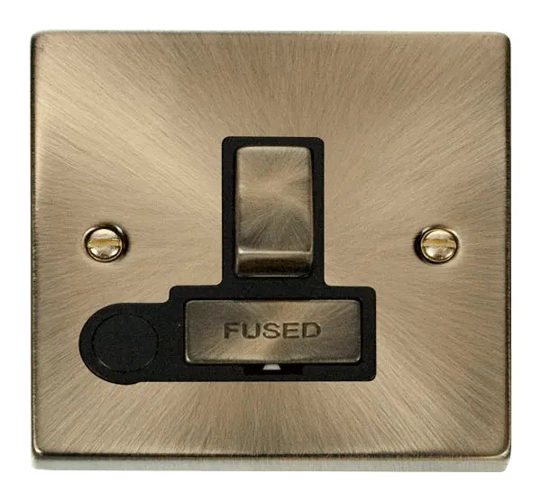 Click Deco Antique Brass 13A Fused 'Ingot' Switched Connection Unit With Flex Outlet with Black Insert – VPAB551BK
