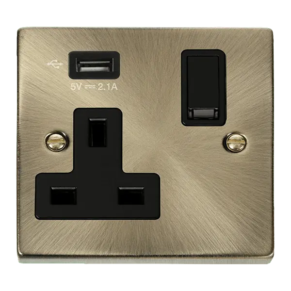 Click Deco Antique Brass 1G SKT USB 2.1A DECO with Black Insert – VPAB771UBK