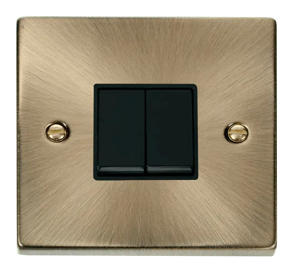 Click Deco Antique Brass 2 Gang 2 Way 10AX Switch with Black Insert – VPAB012BK