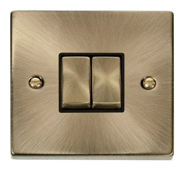 Click Deco Antique Brass 2 Gang 2 Way 'Ingot' 10AX Switch with Black Insert – VPAB412BK
