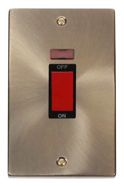 Click Deco Antique Brass 2 Gang 45A DP Switch With Neon with Black Insert – VPAB203BK