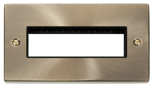 Click Deco Antique Brass 2 Gang Plate 6 In-Line Aperture with Black Insert – VPAB426BK