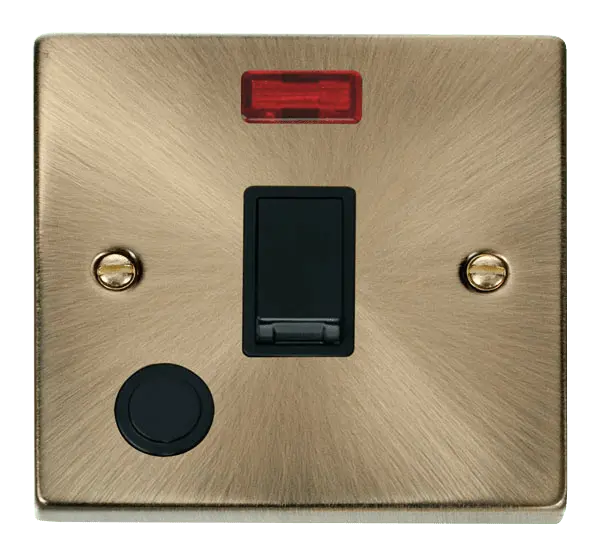 Click Deco Antique Brass 20A 1 Gang DP Switch With Flex Outlet And Neon with Black Insert – VPAB023BK