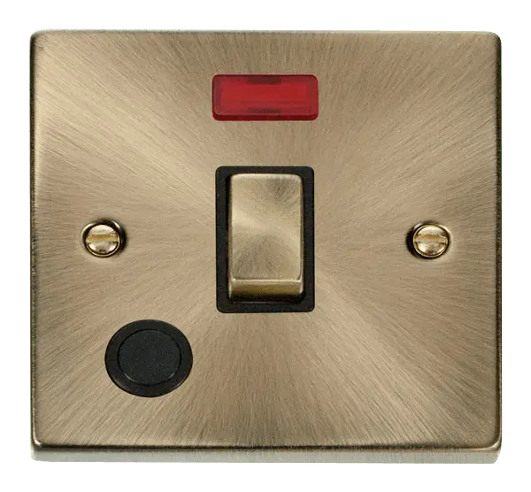 Click Deco Antique Brass 20A 1 Gang DP 'Ingot' Switch With Flex Outlet And Neon with Black Insert – VPAB523BK