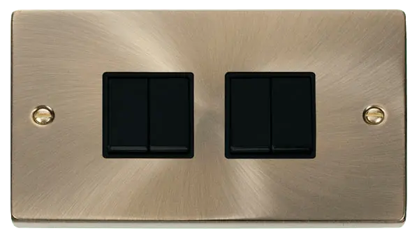 Click Deco Antique Brass 4 Gang 2 Way 10AX Switch with Black Insert – VPAB019BK