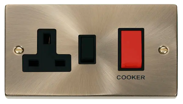 Click Deco Antique Brass 45A DP Switch + 13A Switched Socket with Black Insert – VPAB204BK