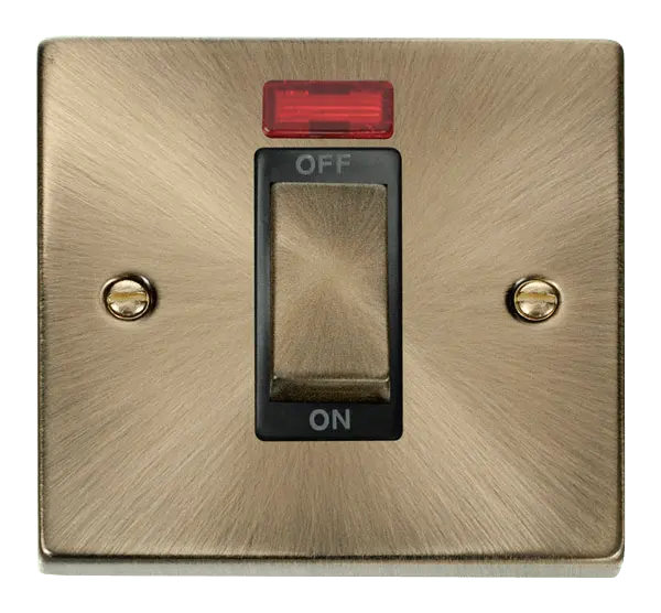 Click Deco Antique Brass Ingot 1 Gang 45A DP Switch With Neon with Black Insert – VPAB501BK
