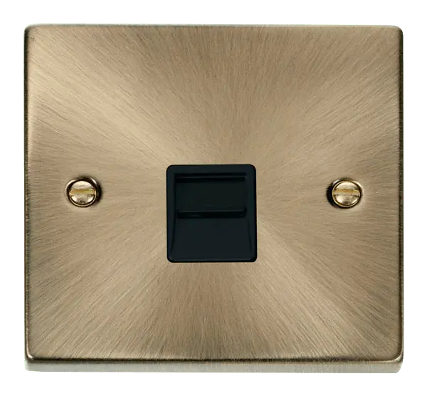 Click Deco Antique Brass Single Telephone Socket Outlet Secondary with Black Insert – VPAB125BK