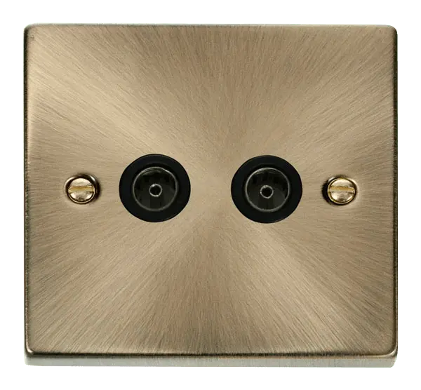 Click Deco Antique Brass Twin Coaxial Socket Outlet with Black Insert – VPAB066BK