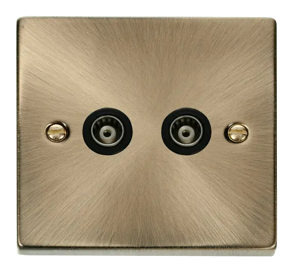 Click Deco Antique Brass Twin Isolated Coaxial Socket Outlet with Black Insert – VPAB159BK