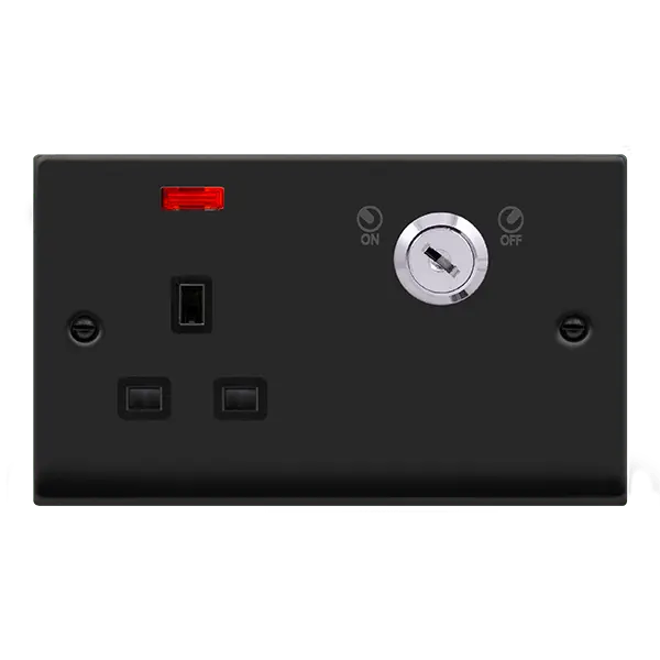 Click Deco Matt Black 13A 1G DP LOCKABLE SKT W NEON DECO BN BK with Black Insert – VPMB655BK