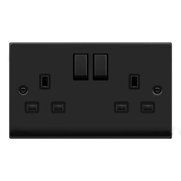 Click Deco Matt Black 13A 2G INGOT SW SOCKET OUTLET with Black Insert – VPMB536BK