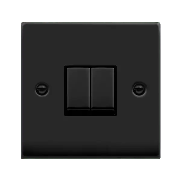 Click Deco Matt Black VP MATT BLACK INGOT 10A 2GANG 2WAY SWITCH with Black Insert – VPMB412BK
