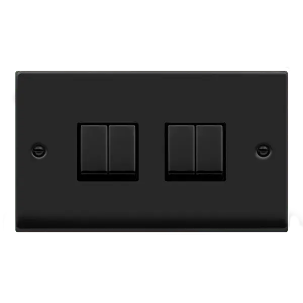 Click Deco Matt Black VP MATT BLACK INGOT 10A 4-GANG 2WAY SWITCH with Black Insert – VPMB414BK