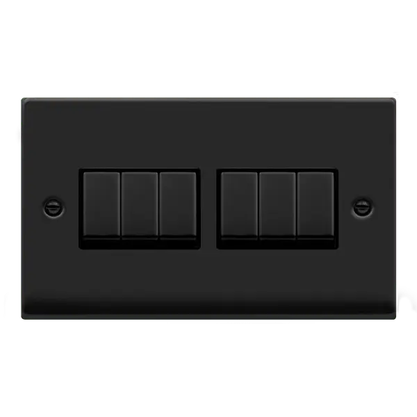 Click Deco Matt Black VP MATT BLACK INGOT 10A 6-GANG 2WAY SWITCH with Black Insert – VPMB416BK